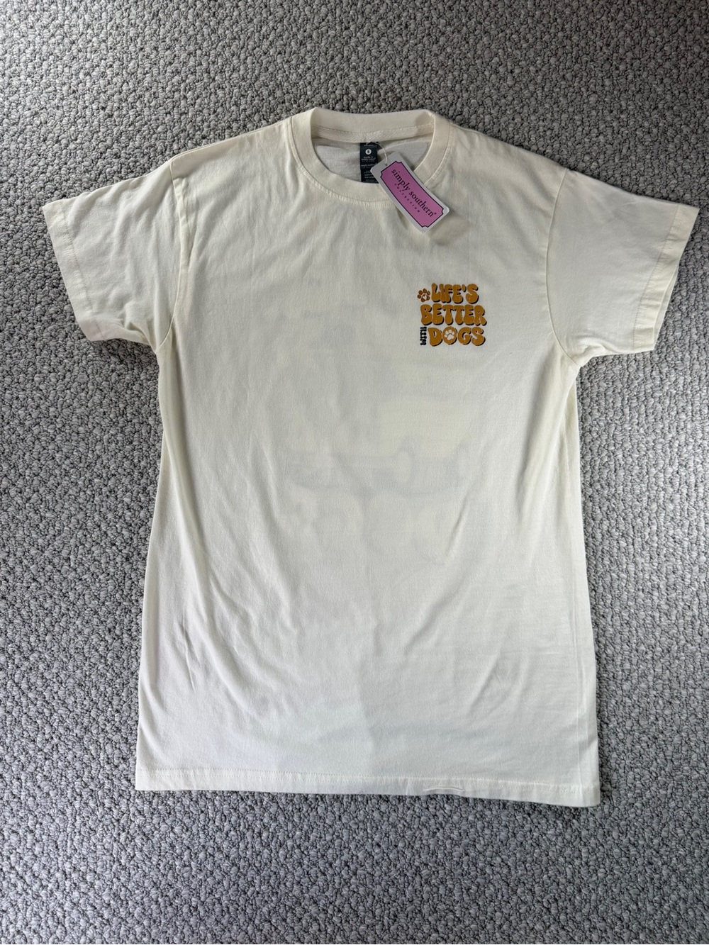 Simply Southern Cream 'Life's Better With Dogs’ Short Sleeve Tee Women’s Size S - Picture 3 of 8